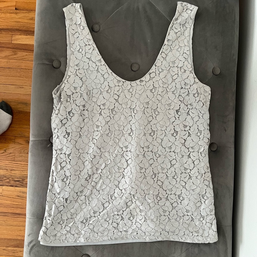 Banana republic greyish blue lace scoop neck blouse